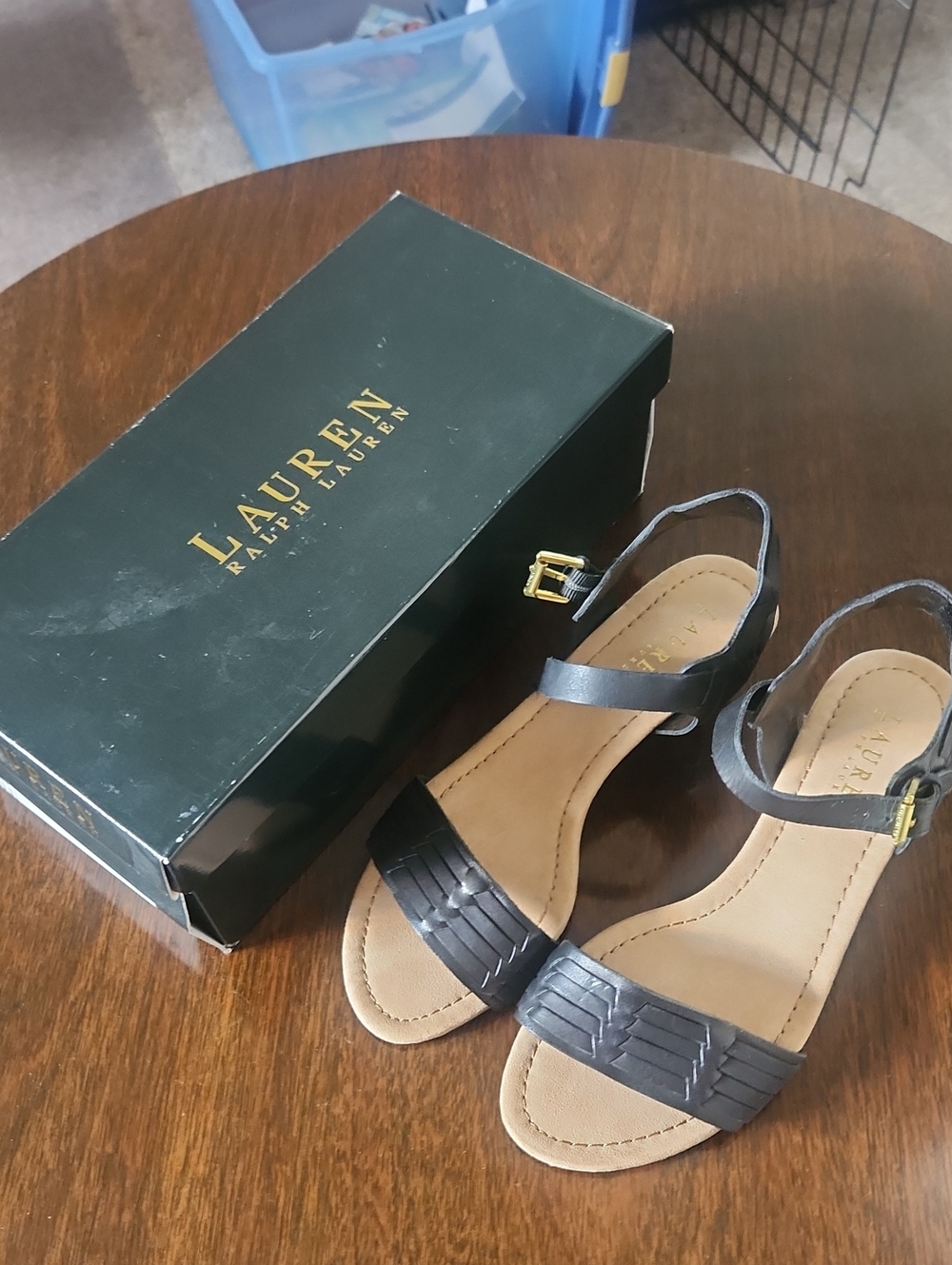 Lauren Ralph Lauren Latrice Black Braided Wedge Sandals with Box - Size 7